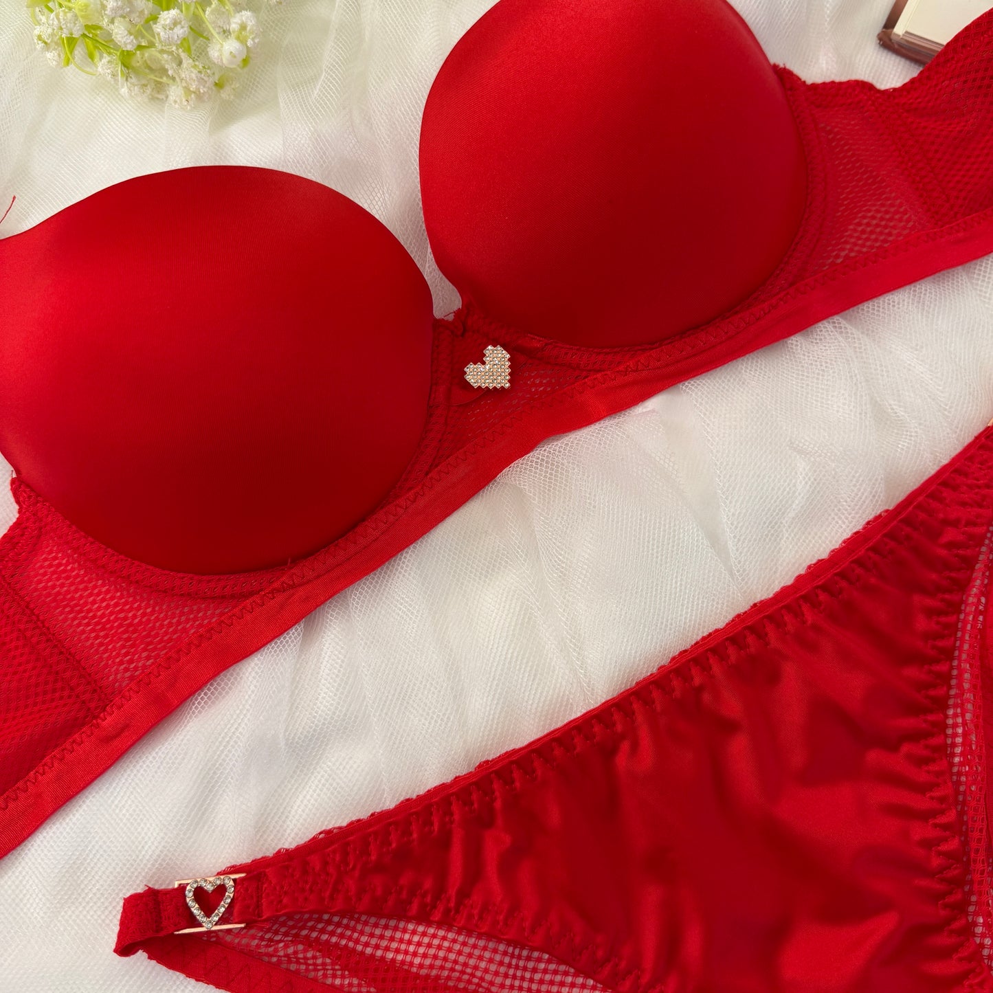 Silky Heart Bra Set