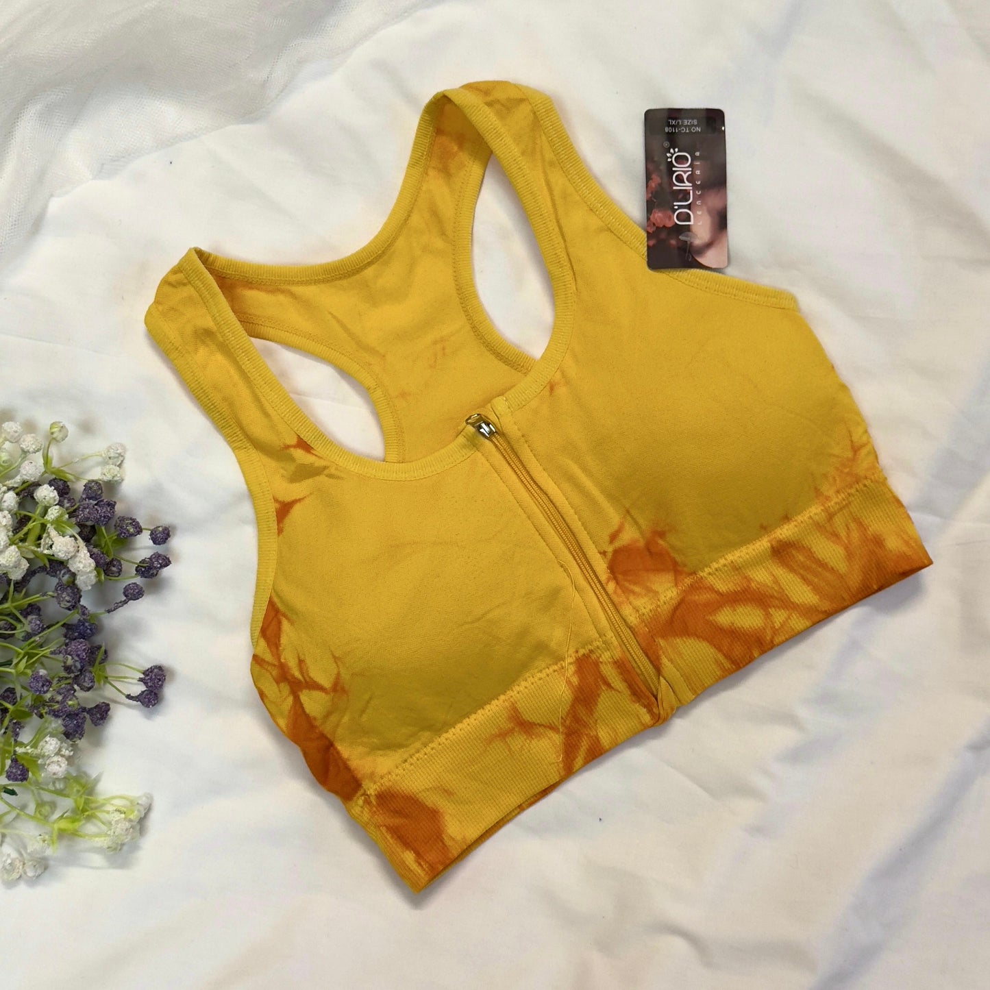 Front Zipper Tie & Dye Sports Bra