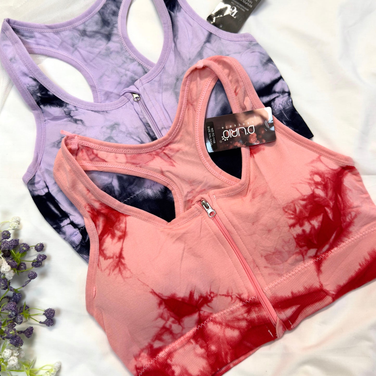 Front Zipper Tie & Dye Sports Bra