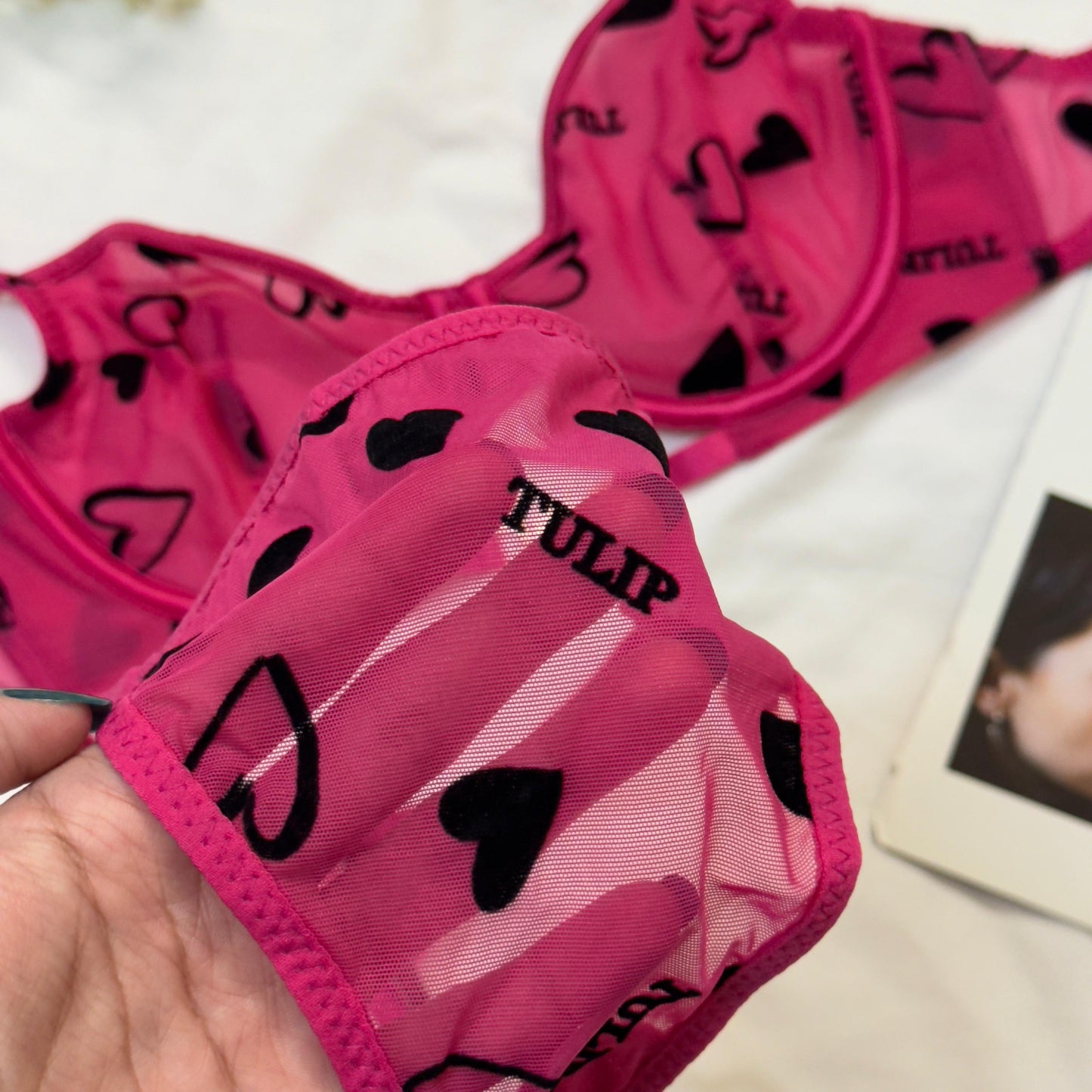 Net Love Print in Velvet Bra Set