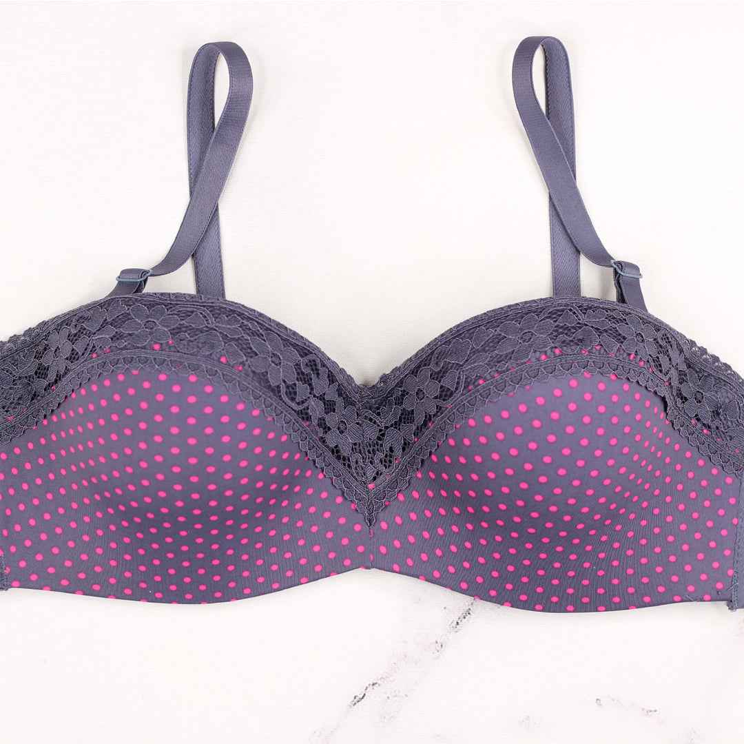 Polka Dots Half Cup Wired Push-up Bra with Removable Straps