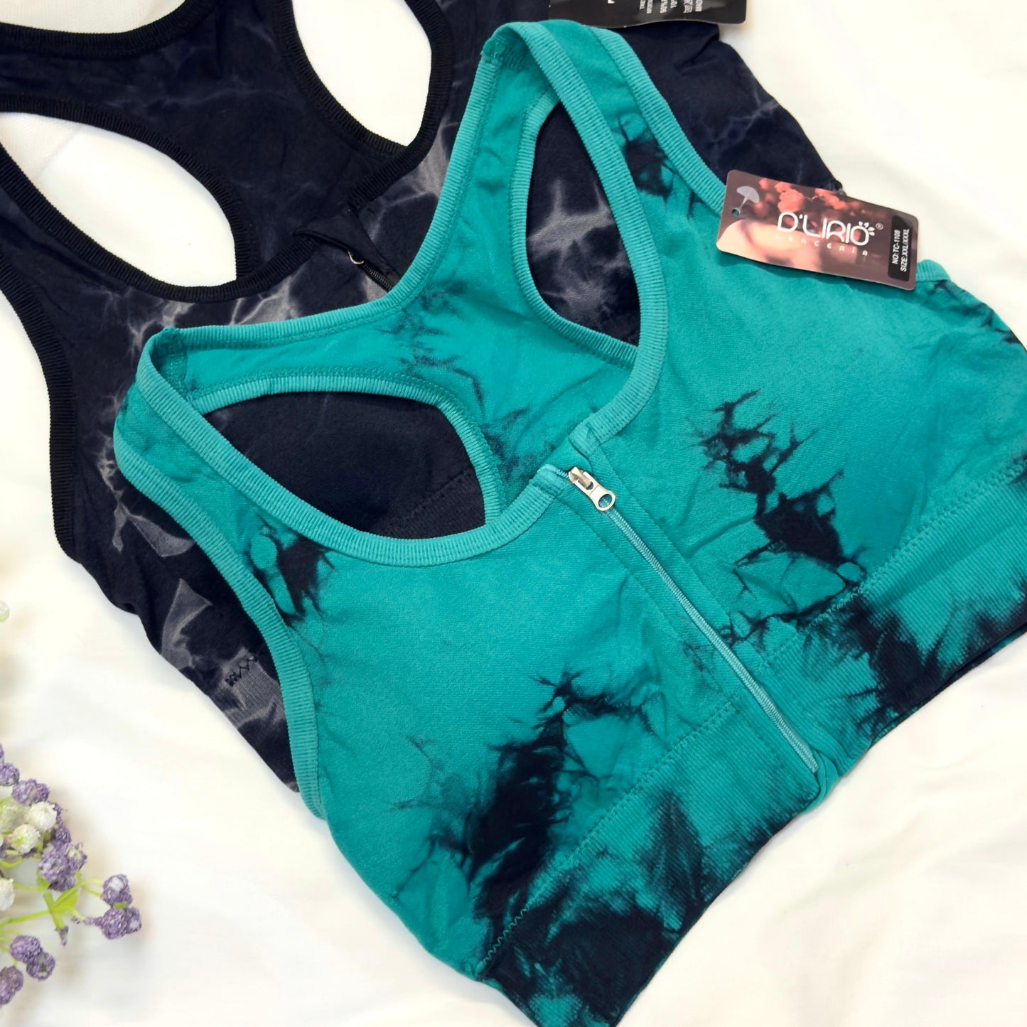 Front Zipper Tie & Dye Sports Bra