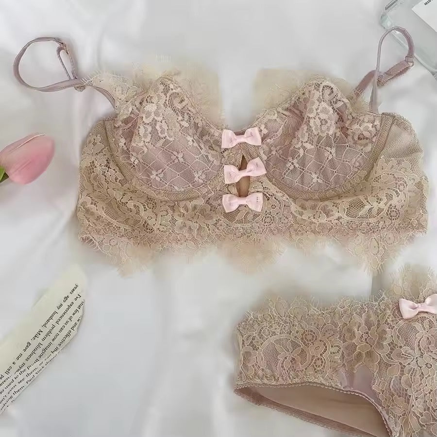Three Bow Design Net Bra Set