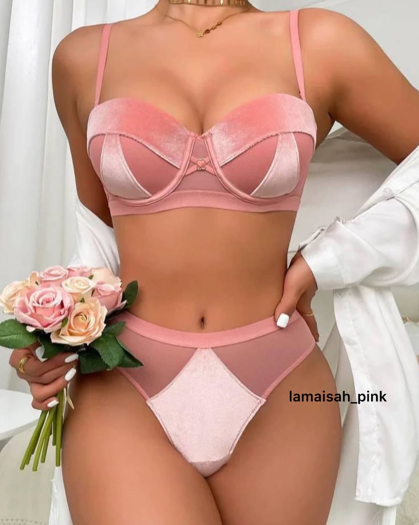 Stylish Velvet Look Bra Set