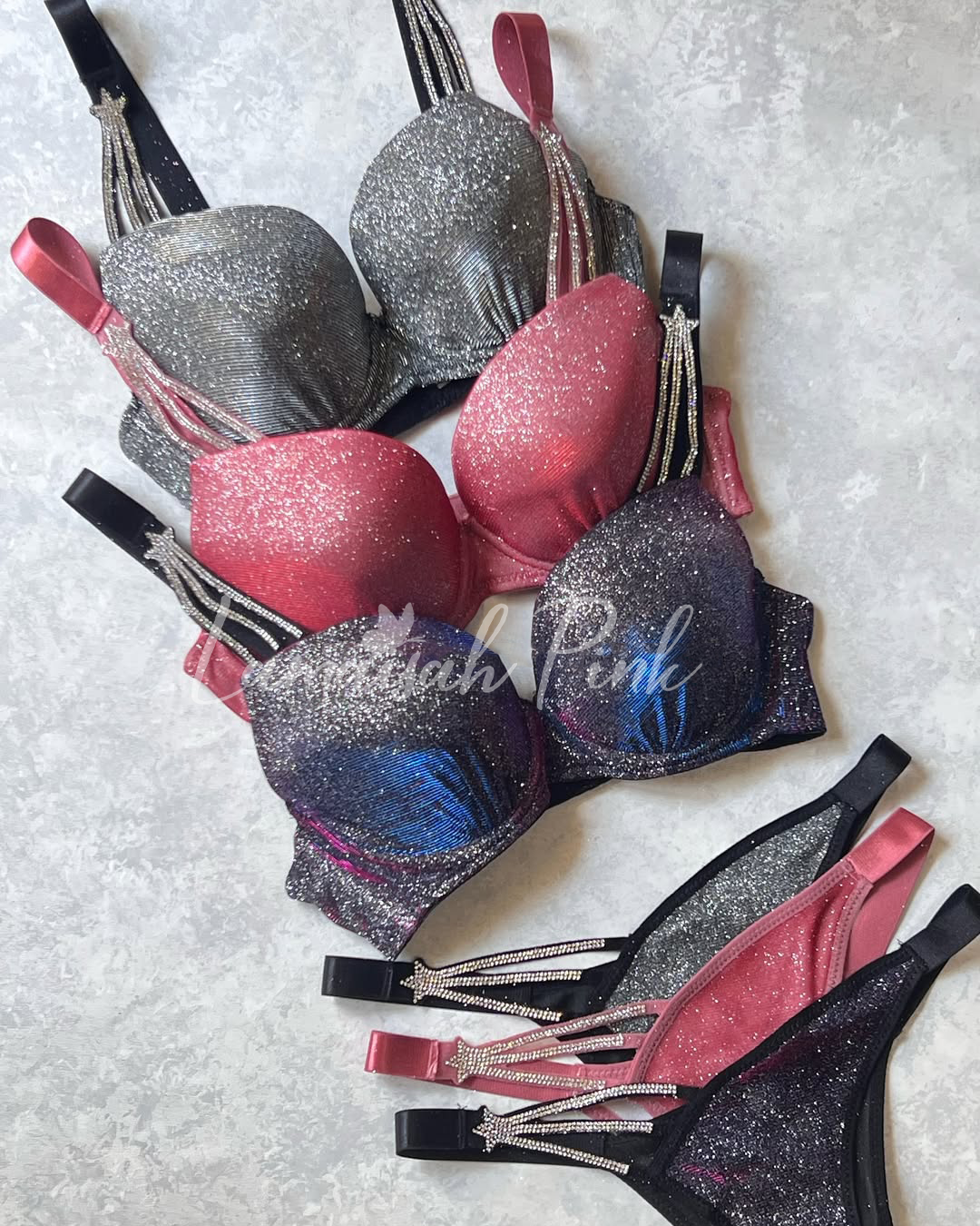 Shimmer Bra Set with Star Strap Design
