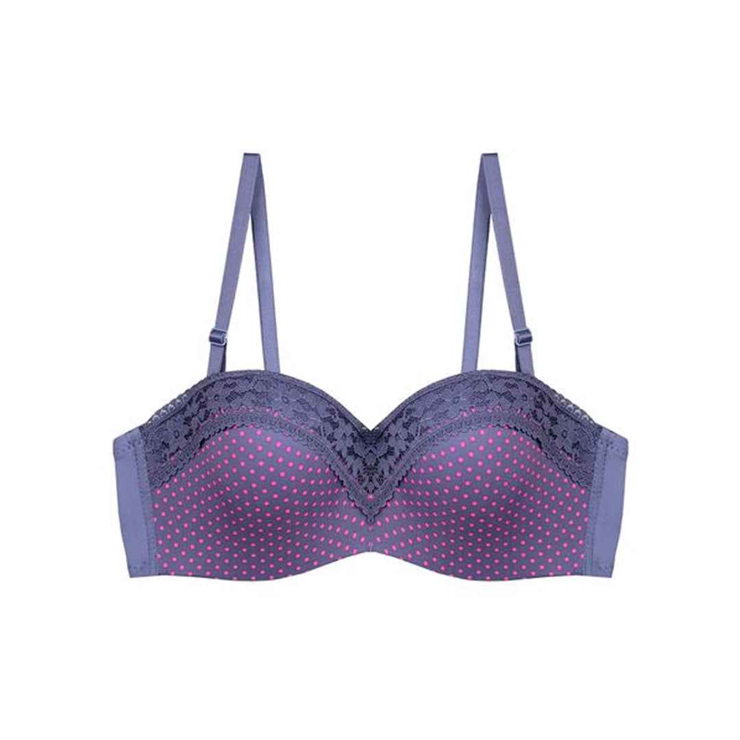 Polka Dots Half Cup Wired Push-up Bra with Removable Straps