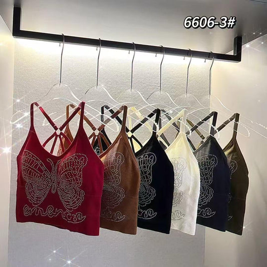 Beaded Butterfly Stretchable Short Camisole(Can be used as sports bra)