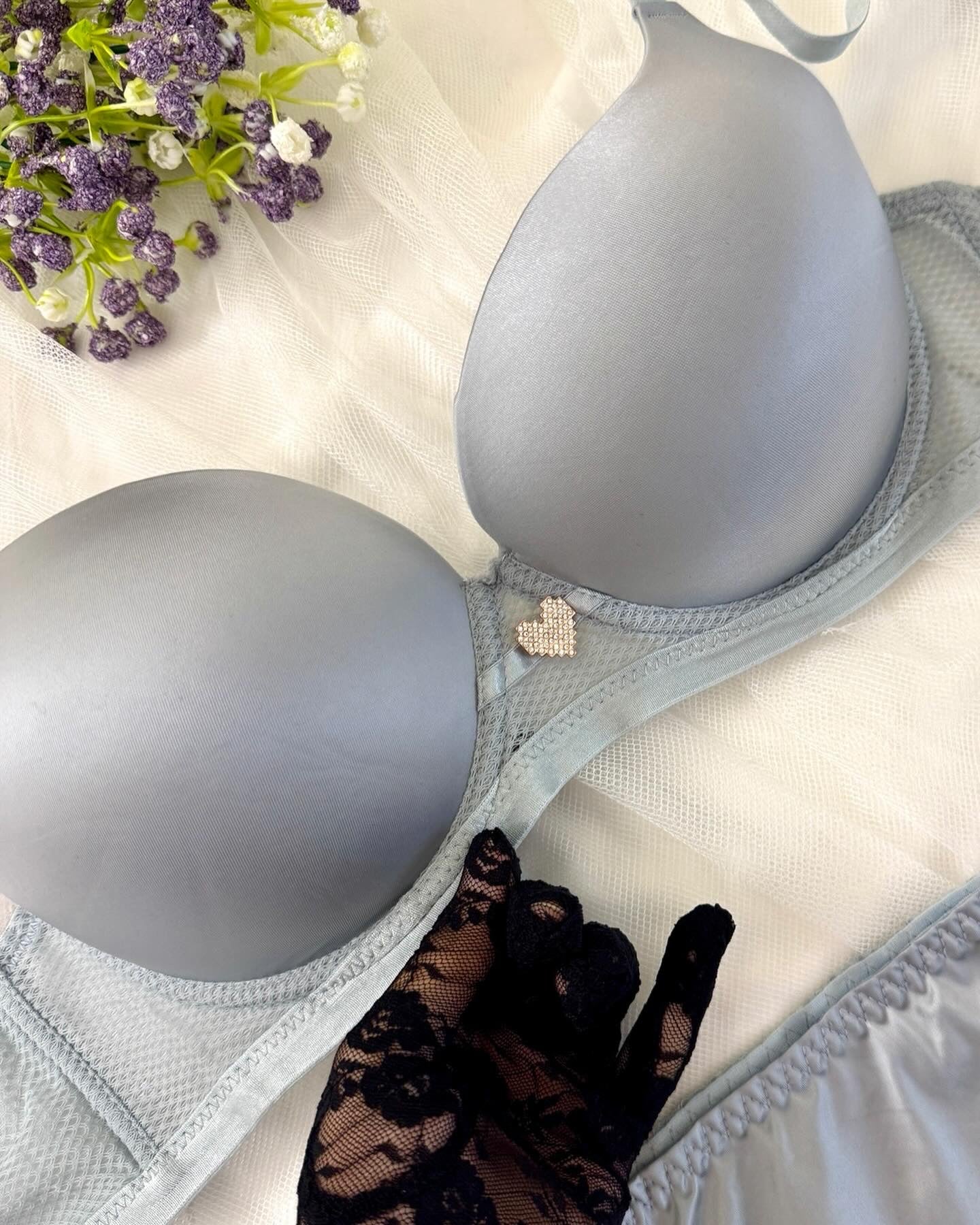 Silky Heart Bra Set