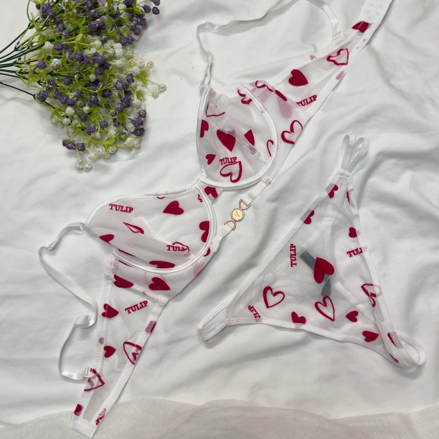 Net Love Print in Velvet Bra Set