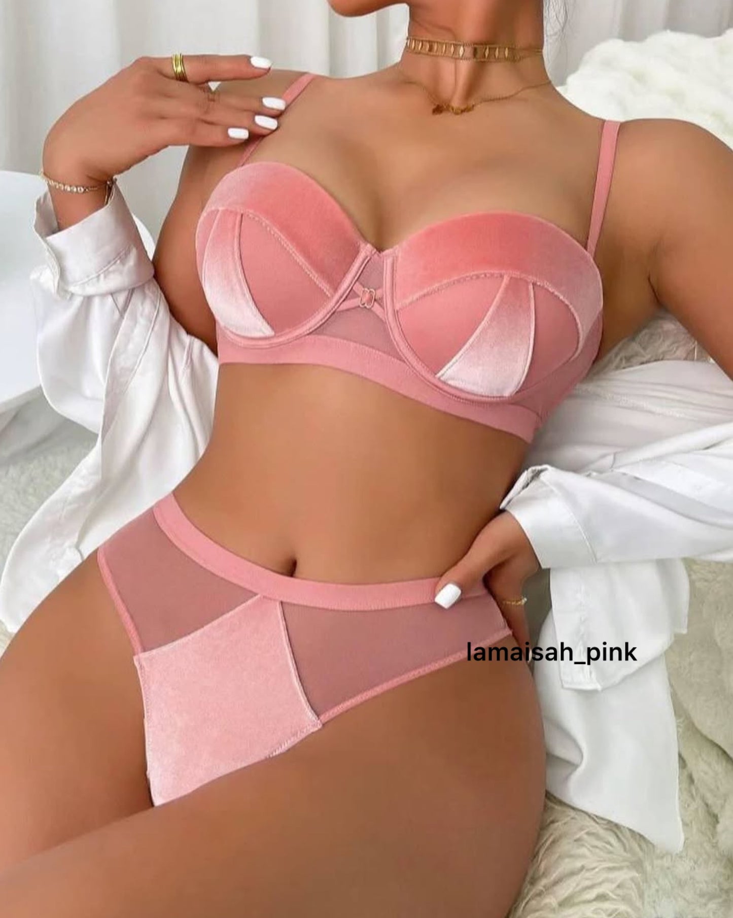Stylish Velvet Look Bra Set