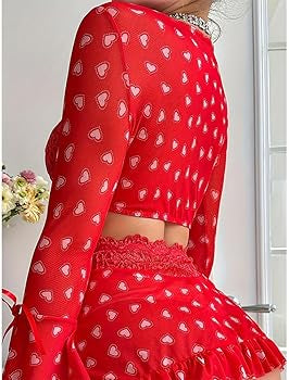 Two Piece Hearts Print Short Dress