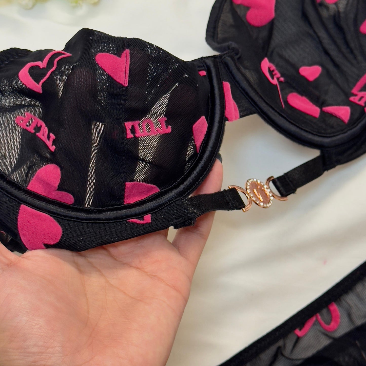 Net Love Print in Velvet Bra Set