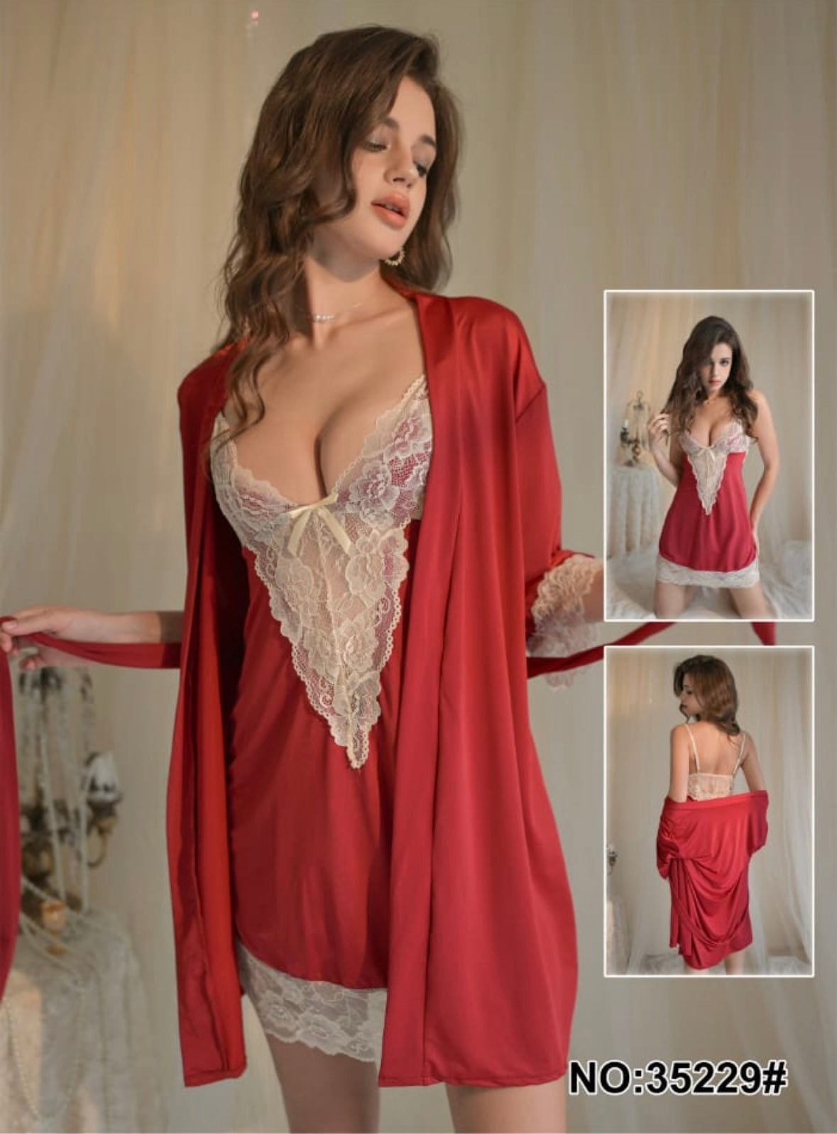 Two Piece Sexy Red Nighty with lace.