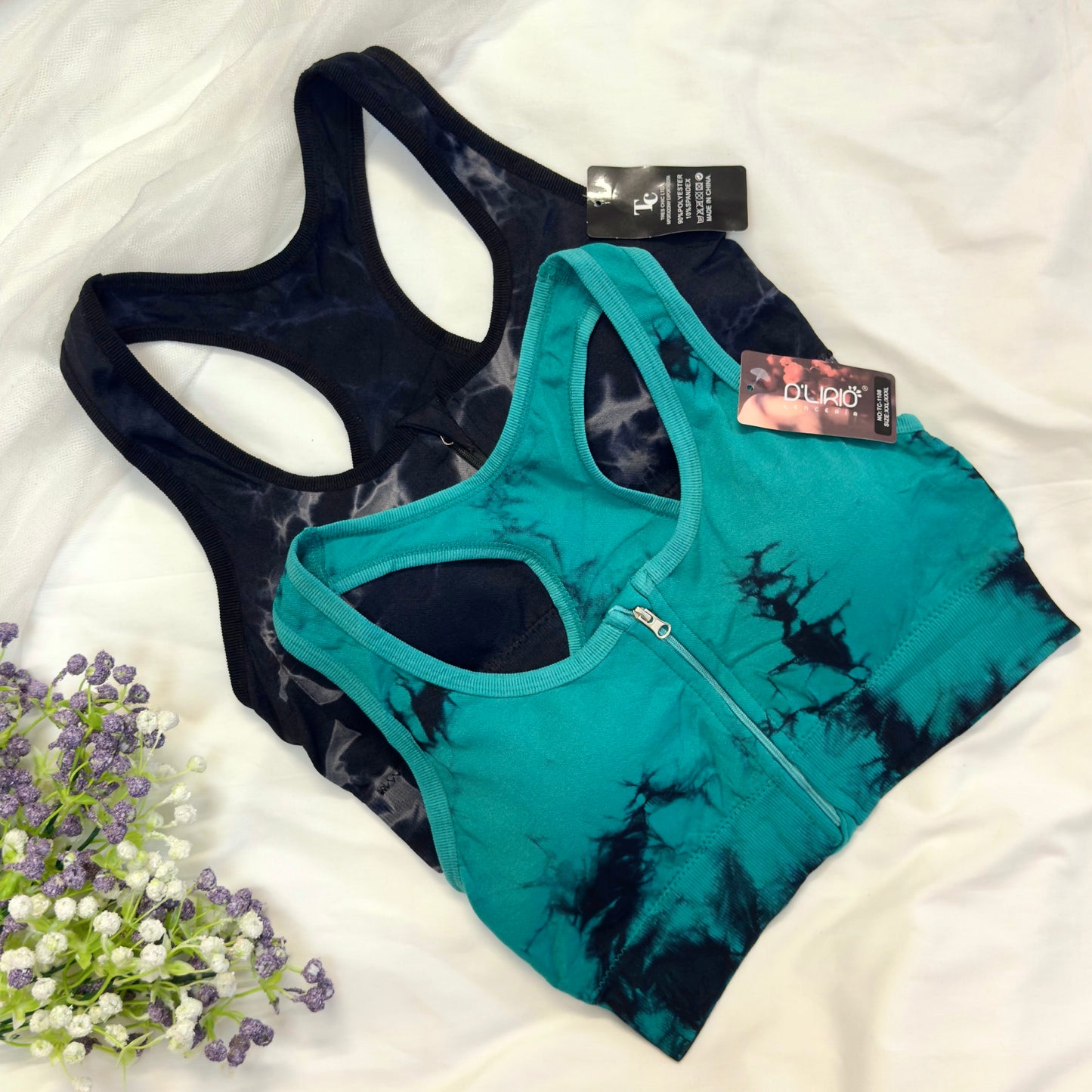 Front Zipper Tie & Dye Sports Bra