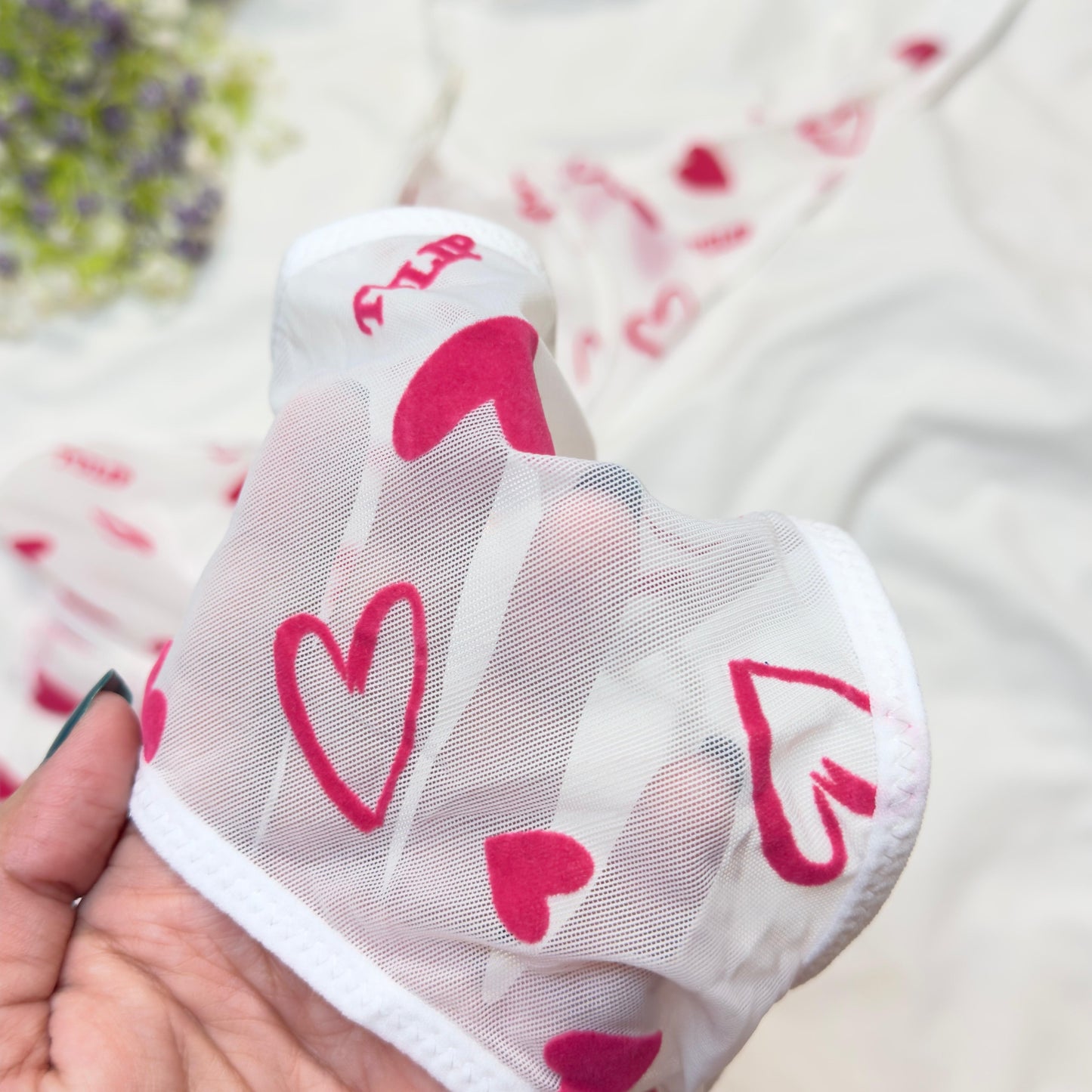 Net Love Print in Velvet Bra Set