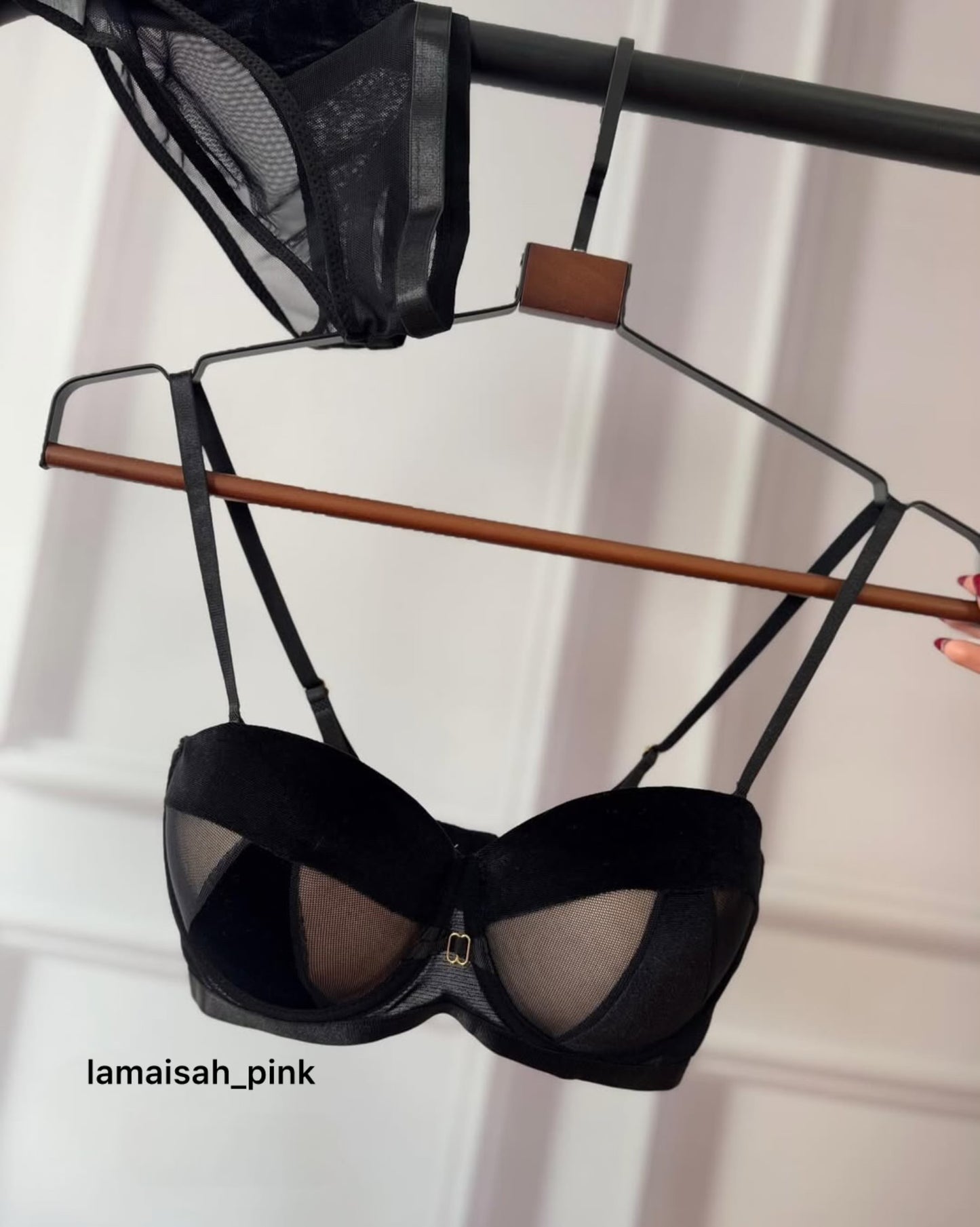 Stylish Velvet Look Bra Set