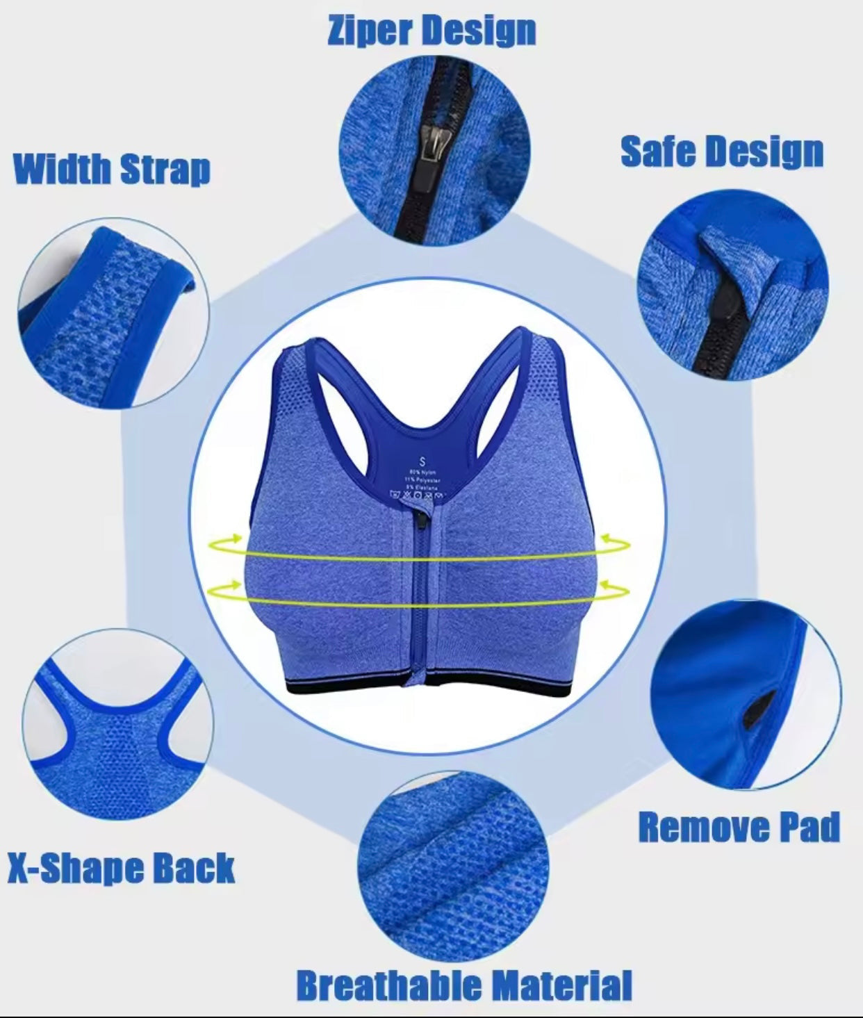 Front Zipper Sports Bra