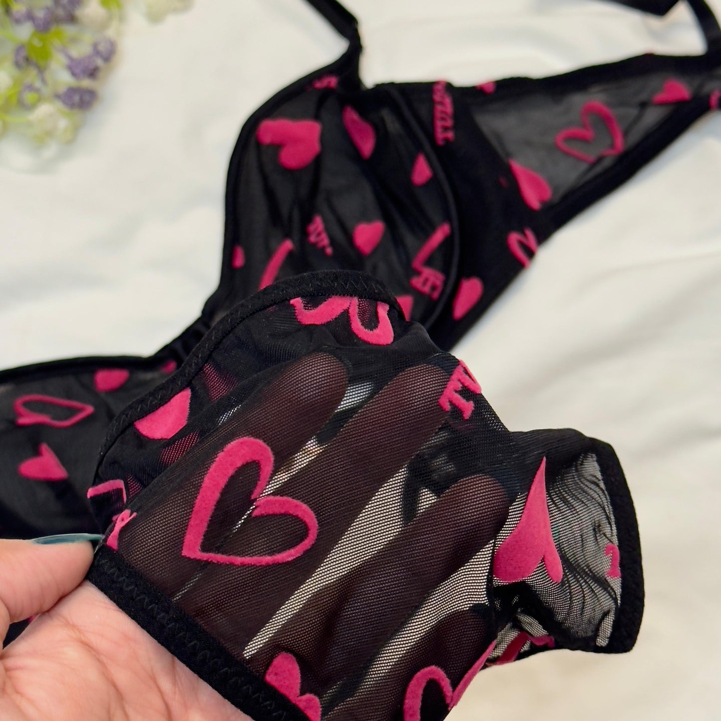 Net Love Print in Velvet Bra Set