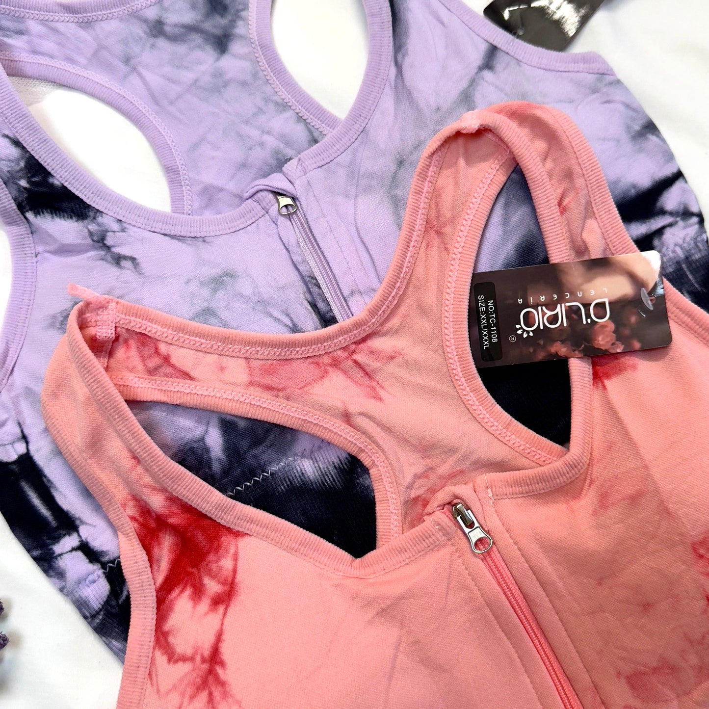 Front Zipper Tie & Dye Sports Bra