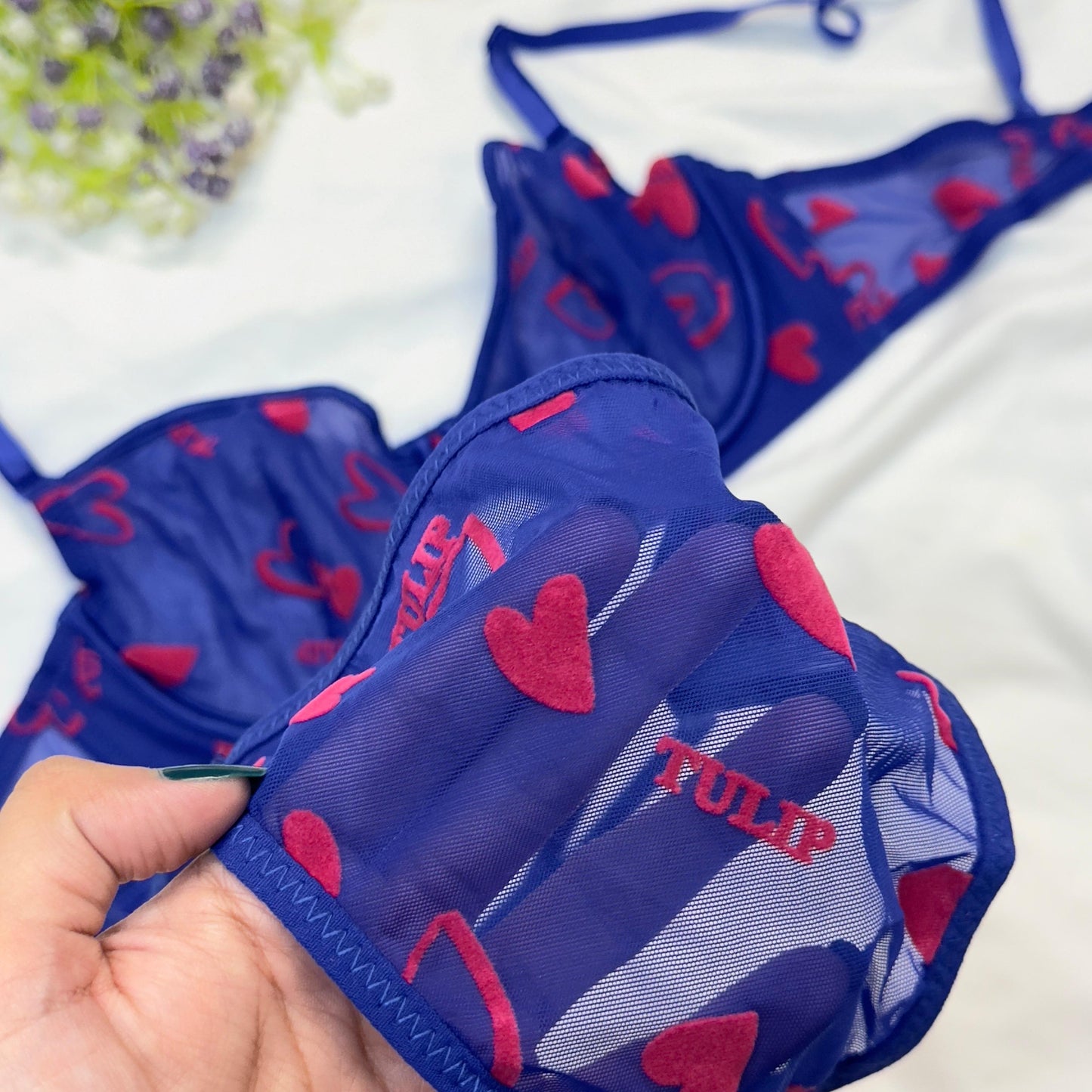 Net Love Print in Velvet Bra Set