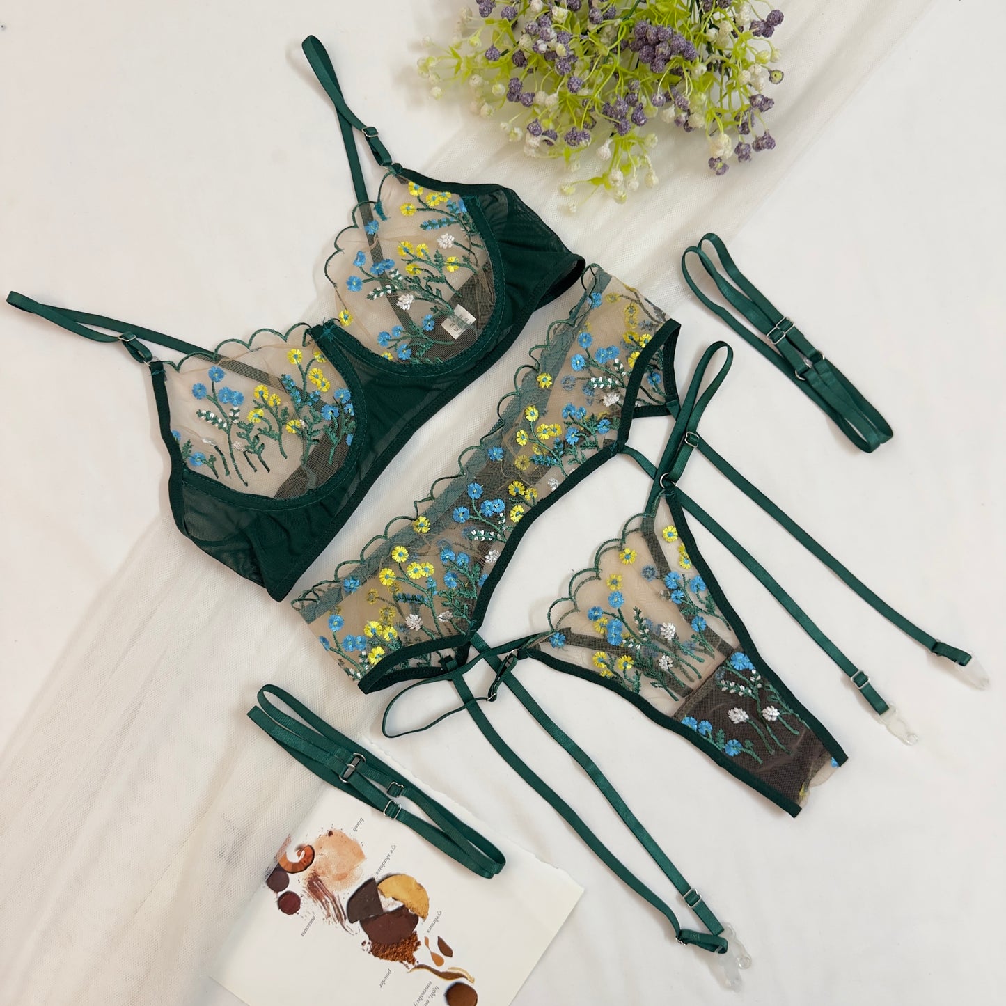 Floral Net Embroidered 3 piece Garter Set