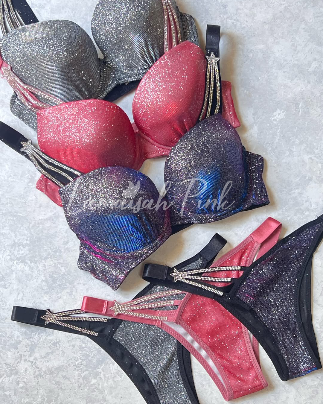 Shimmer Bra Set with Star Strap Design