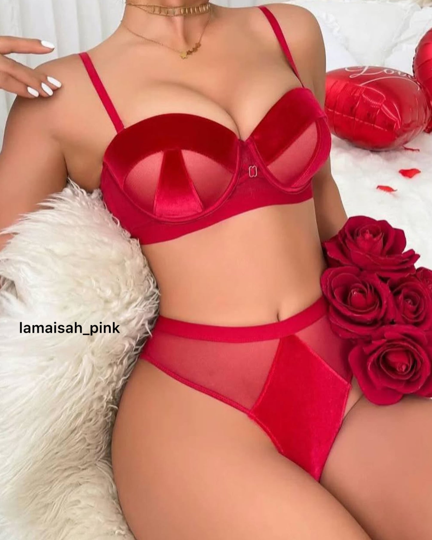 Stylish Velvet Look Bra Set