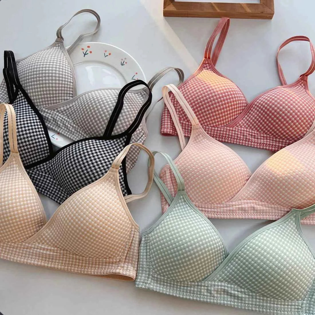 Check Design Thin Pad Non-Wire Bra