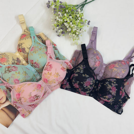 Vibrant Floral Print Front Open Bra