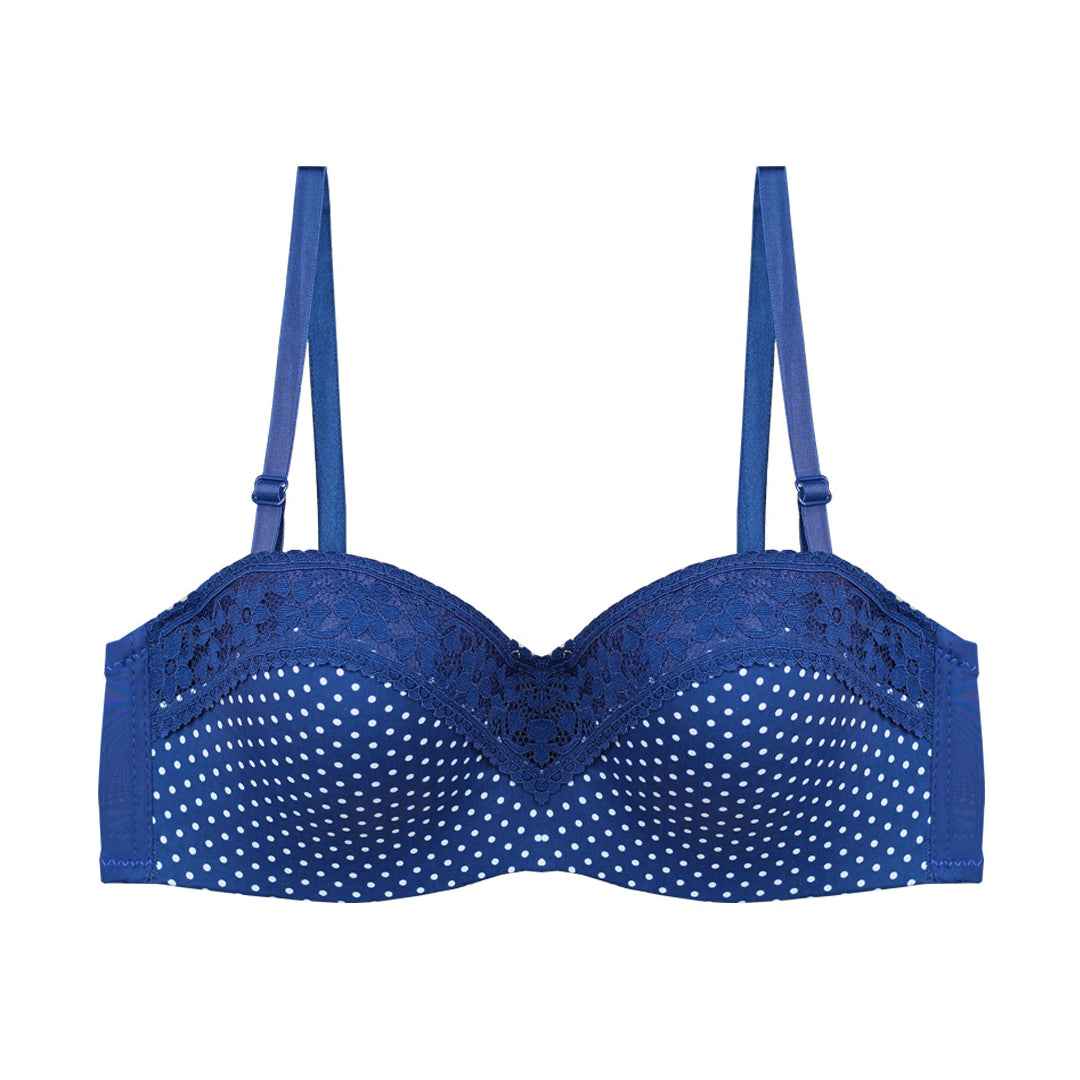 Polka Dots Half Cup Wired Push-up Bra with Removable Straps