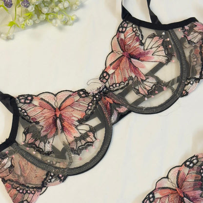 Coral Butterfly Bow Tie Net Bra Set🦩🩰🍂