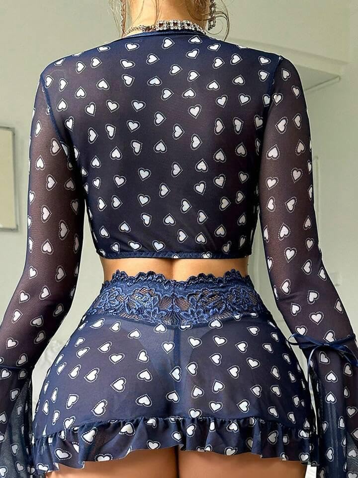 Two Piece Hearts Print Short Dress