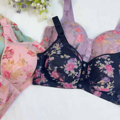 Vibrant Floral Print Front Open Bra