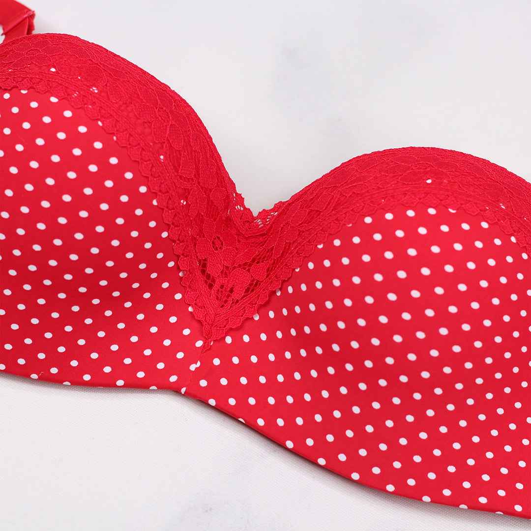 Polka Dots Half Cup Wired Push-up Bra with Removable Straps