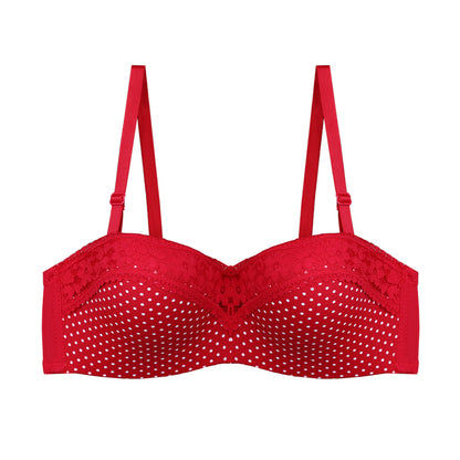 Polka Dots Half Cup Wired Push-up Bra with Removable Straps