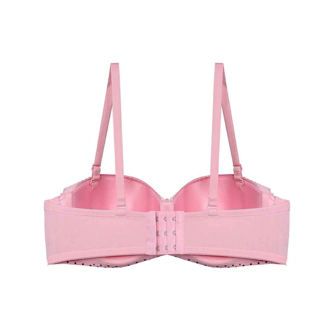 Polka Dots Half Cup Wired Push-up Bra with Removable Straps