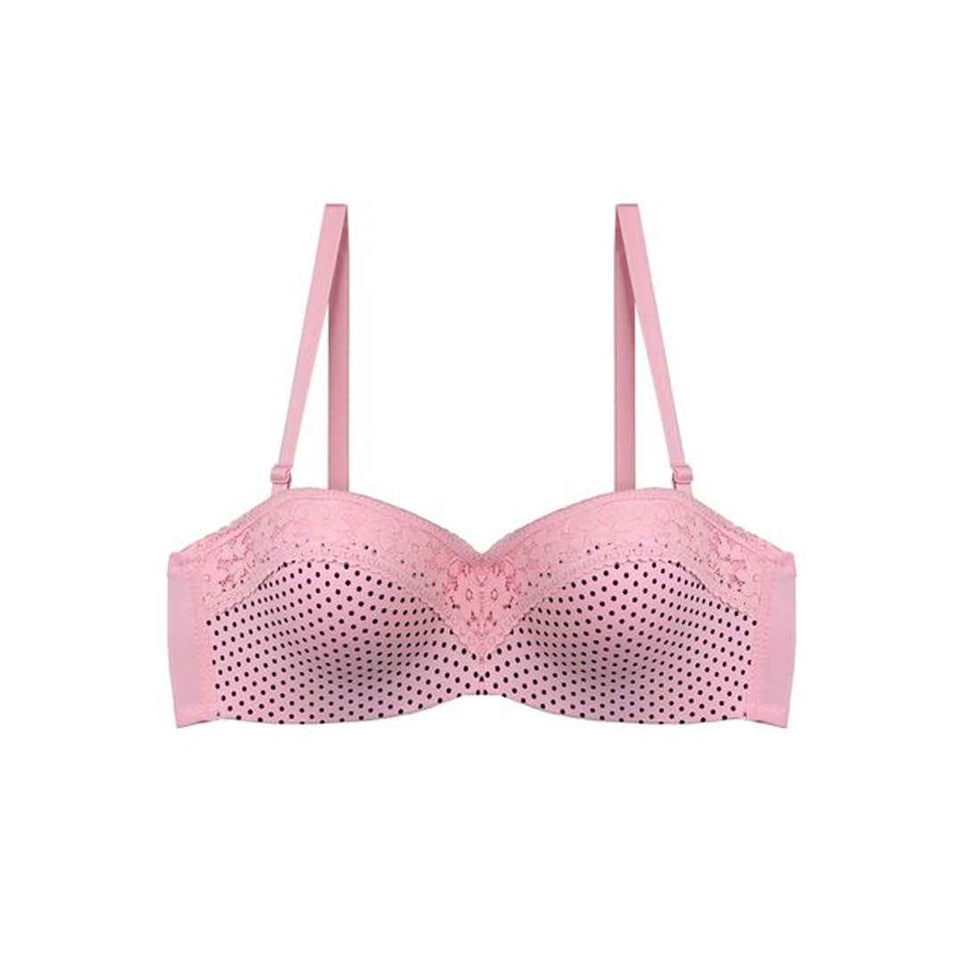 Polka Dots Half Cup Wired Push-up Bra with Removable Straps