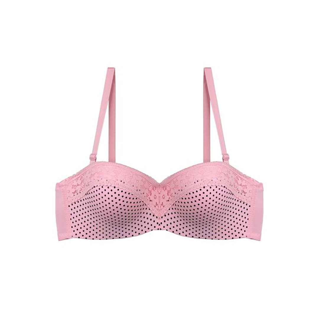 Polka Dots Half Cup Wired Push-up Bra with Removable Straps