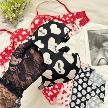 Heart Print Soft Bra Set