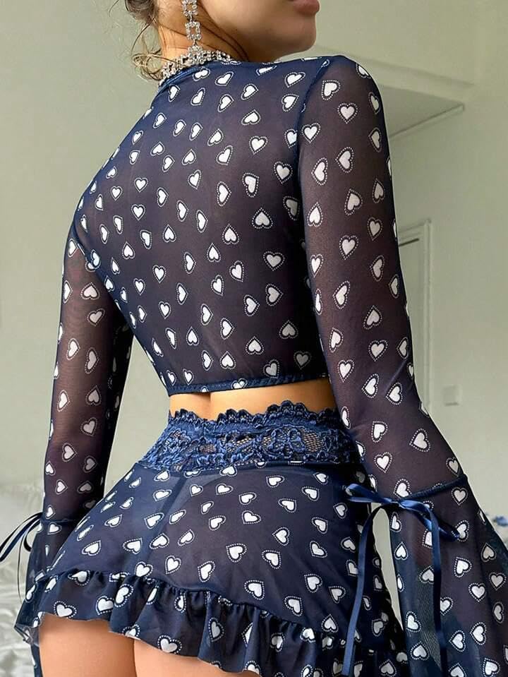 Two Piece Hearts Print Short Dress