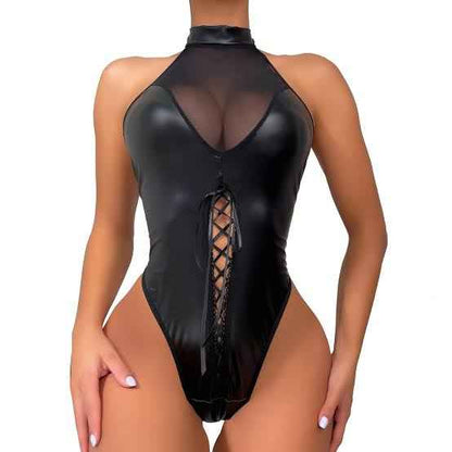 Jet Black Sexy Leather Bodysuit