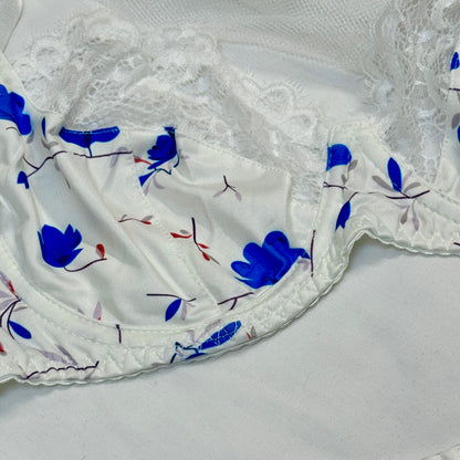 Soft Silky Bra Set(Blue Flowers)