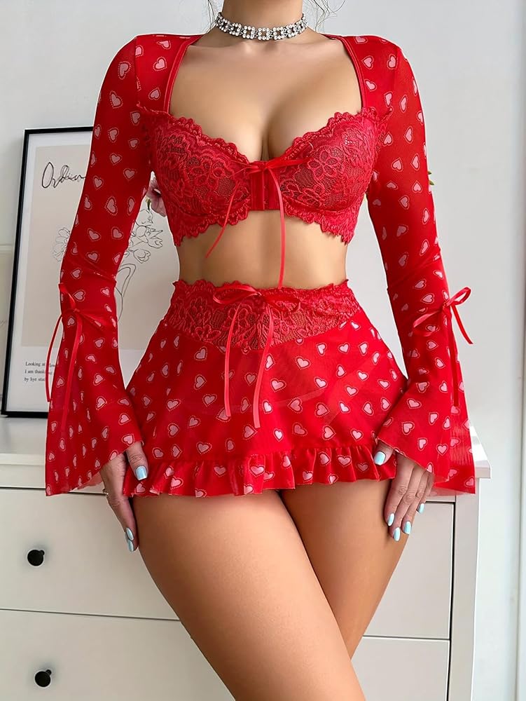 Two Piece Hearts Print Short Dress