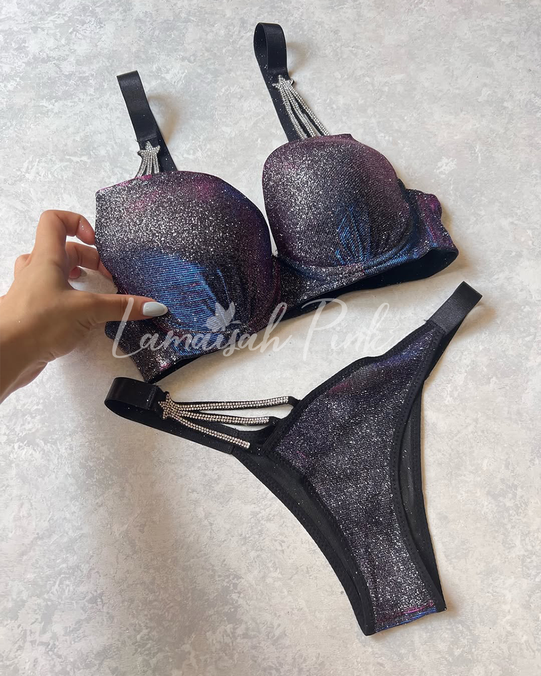 Shimmer Bra Set with Star Strap Design