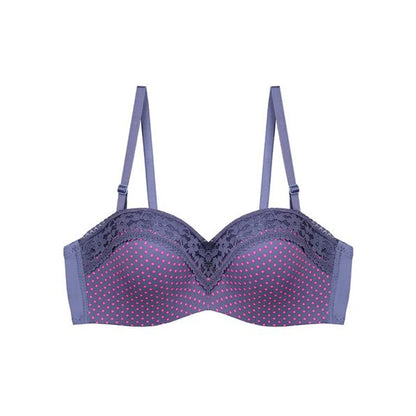 Polka Dots Half Cup Wired Push-up Bra with Removable Straps