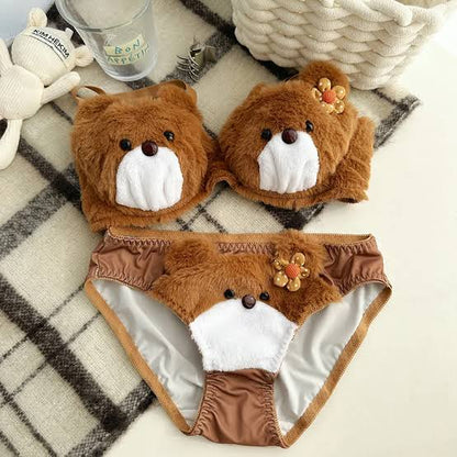 Teddy Bear Fluffy Plush Bra Set