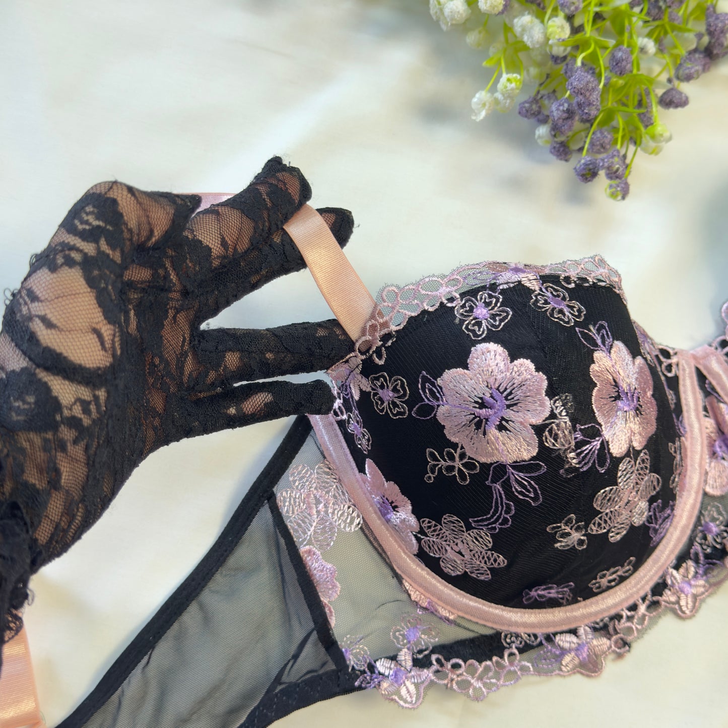 Black Embroidered Fancy Bra set