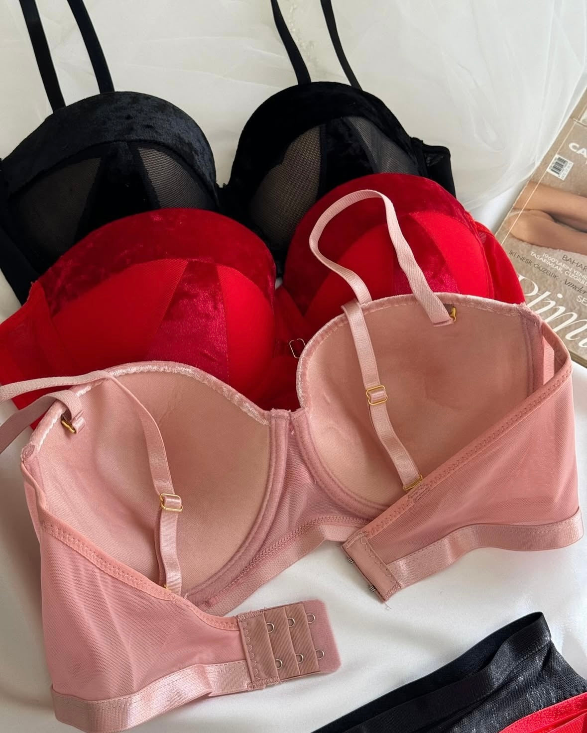 Stylish Velvet Look Bra Set