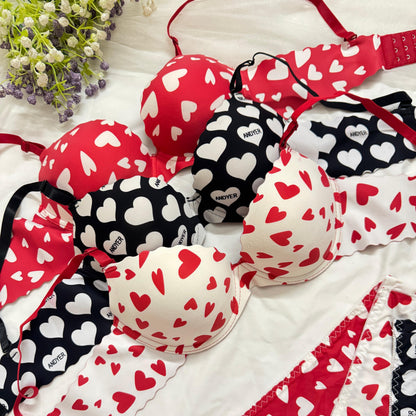 Heart Print Soft Bra Set
