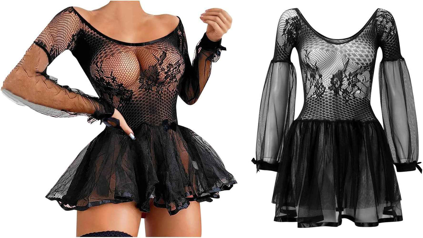 Half net half body stocking short dress